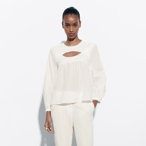 ZARA CUTOUT WHITE BLOUSE - Picture 6 of 13